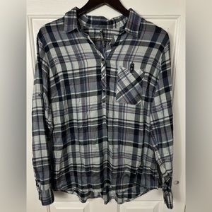 Women’s Kuhl‎ Shirt Large Plaid Roll Long Sleeve 1/4 Button Top